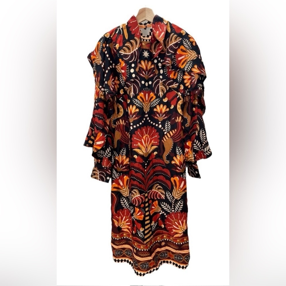 Farm Rio Red Nature Beauty Scarf Backless Midi Dress Size XXS